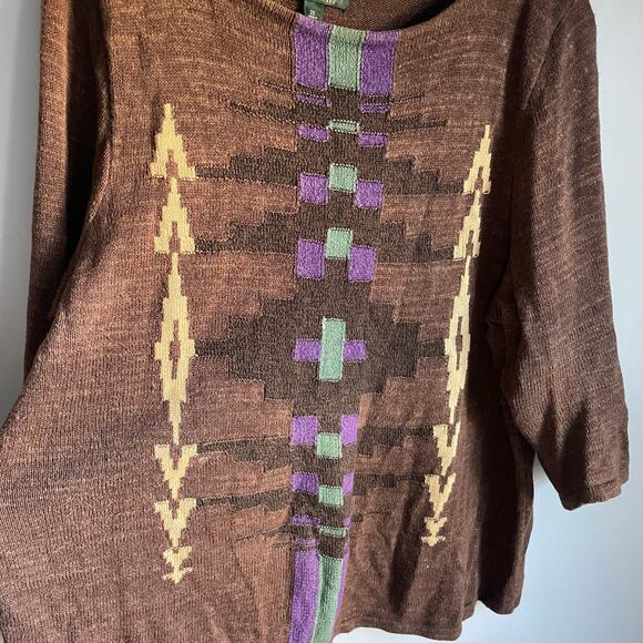 Ralph Lauren Vintage Brown Boho Aztec Inspired Southwest Sweater size 2X - Picture 5 of 8